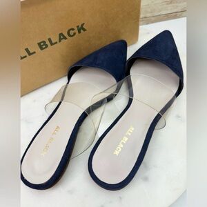 All Black Women's Navy Pointed Mules Sz 7 Brand NWT in box!
